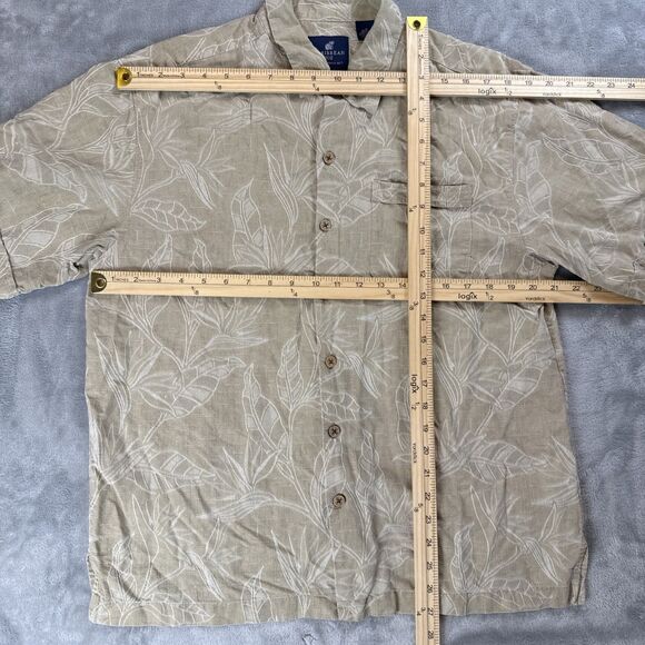Caribbean Joe Mens M Beige Silk Camp Shirt Floral Hawaiian Button Up Islandwear - Picture 3 of 7